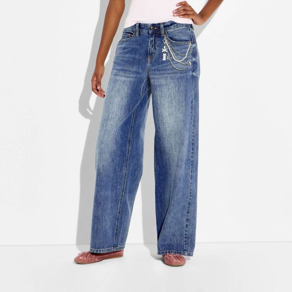 Women's Ultra Low-Rise Baggy Jeans - Wild Fable Mid Wash 2